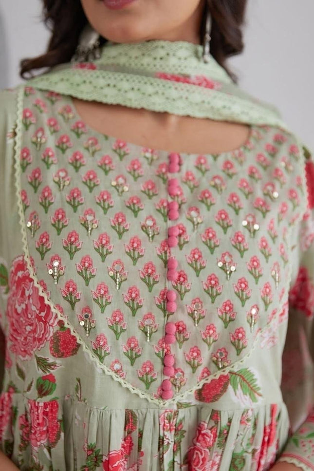 The Summer Grace Pure Jaipuri Cotton Printed Anarkali Set | Best for Ethnic Wear - Rosepetals Luxe