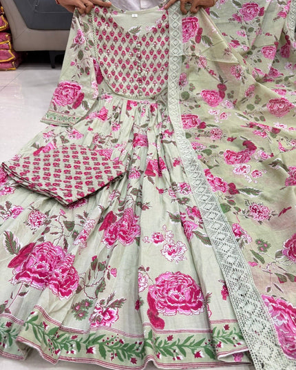 The Summer Grace Pure Jaipuri Cotton Printed Anarkali Set | Best for Ethnic Wear - Rosepetals Luxe
