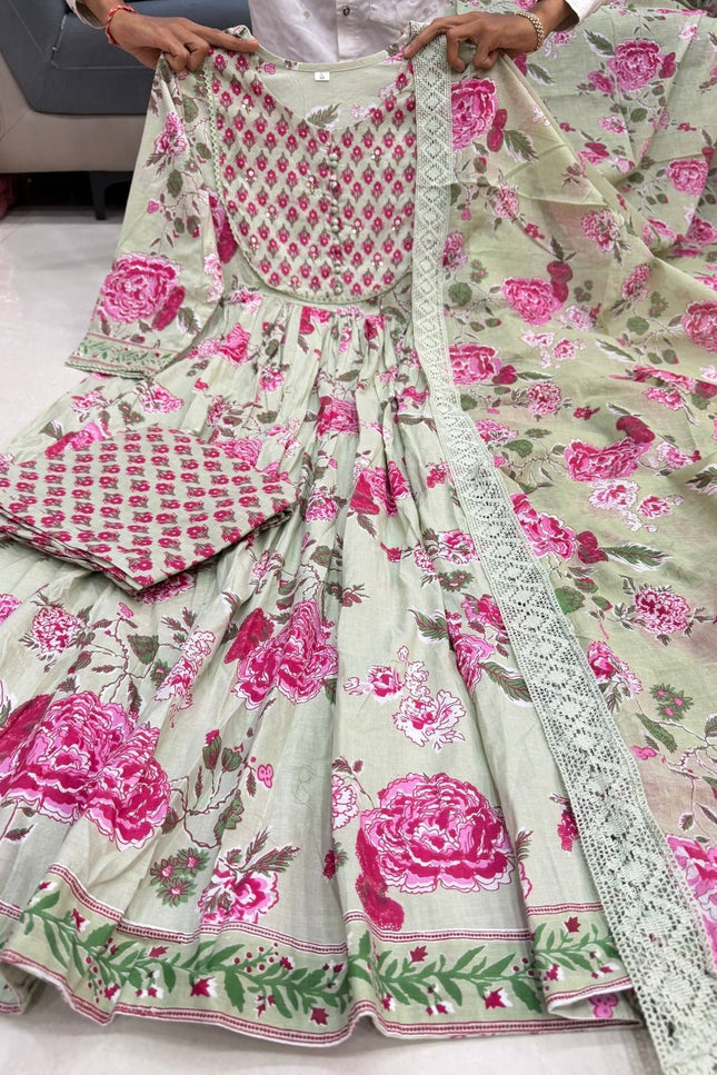 The Summer Grace Pure Jaipuri Cotton Printed Anarkali Set | Best for Ethnic Wear - Rosepetals Luxe