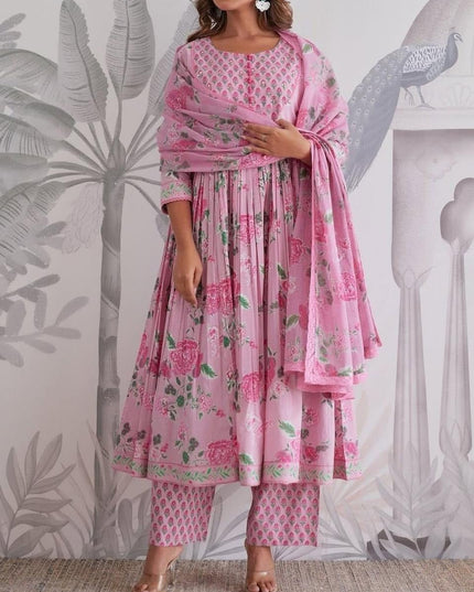 The Summer Grace Pure Jaipuri Cotton Printed Anarkali Set | Best for Ethnic Wear - Rosepetals Luxe