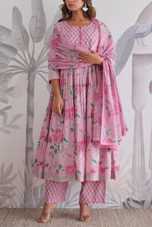 The Summer Grace Pure Jaipuri Cotton Printed Anarkali Set | Best for Ethnic Wear - Rosepetals Luxe
