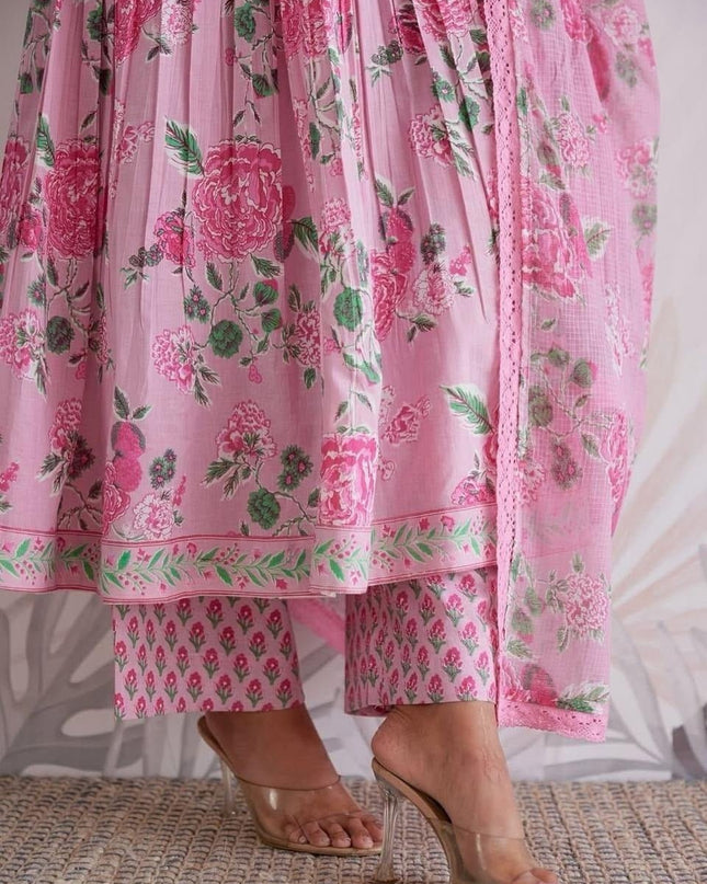 The Summer Grace Pure Jaipuri Cotton Printed Anarkali Set | Best for Ethnic Wear - Rosepetals Luxe