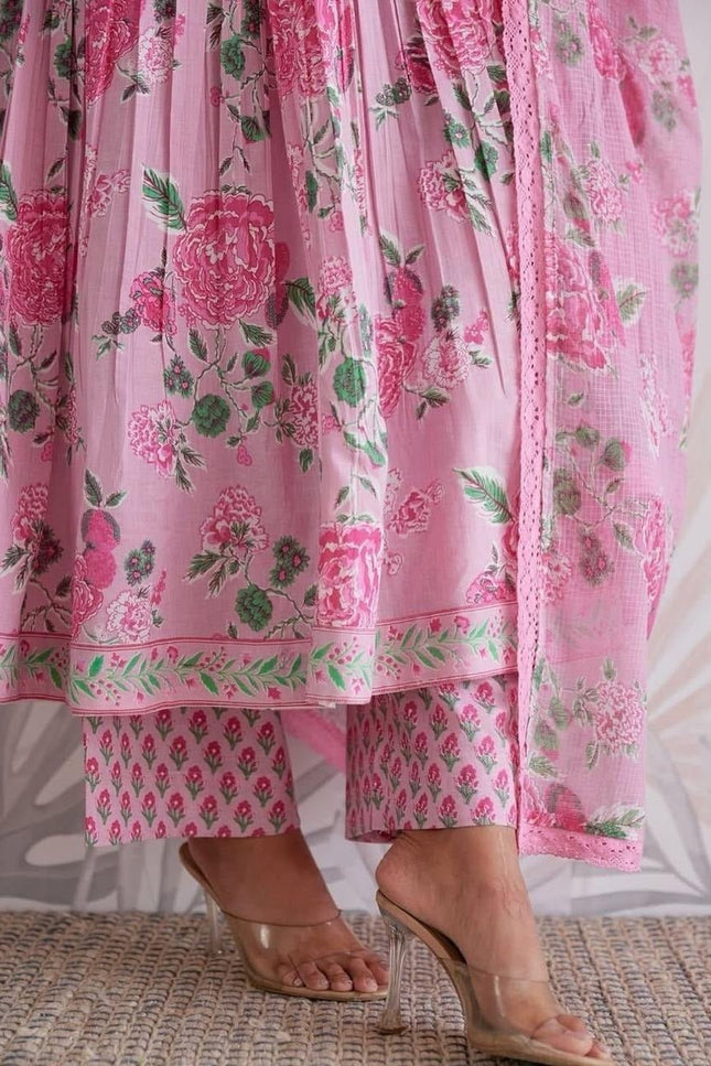 The Summer Grace Pure Jaipuri Cotton Printed Anarkali Set | Best for Ethnic Wear - Rosepetals Luxe