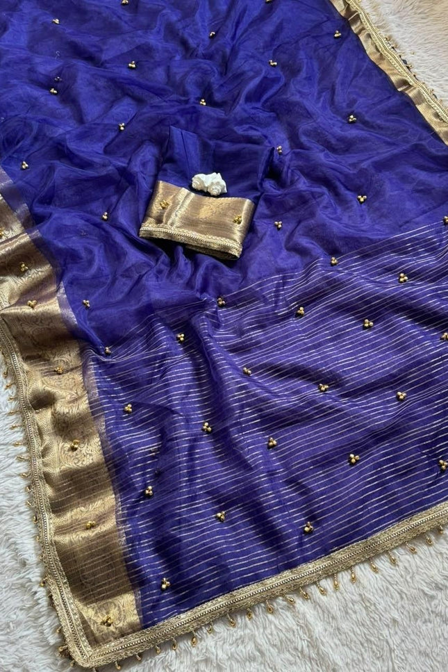 Tissue Silk Ghungroo Saree with Blouse - Rosepetals Luxe