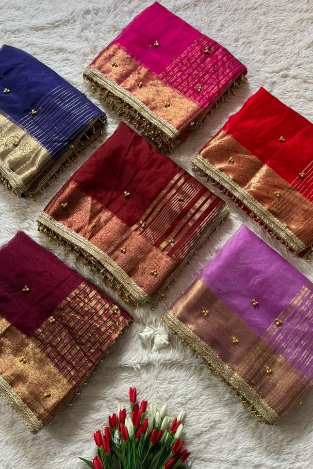 Tissue Silk Ghungroo Saree with Blouse - Rosepetals Luxe