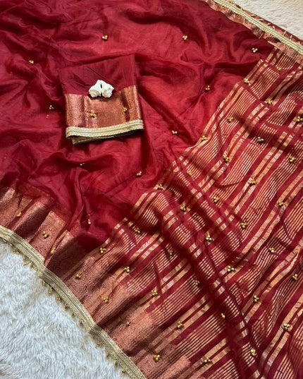 Tissue Silk Ghungroo Saree with Blouse - Rosepetals Luxe