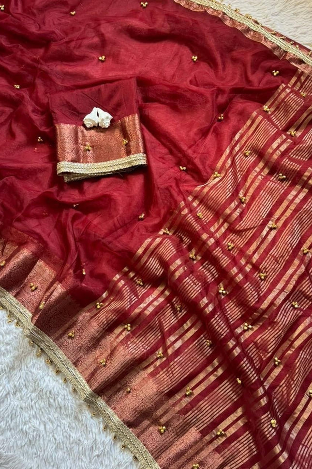Tissue Silk Ghungroo Saree with Blouse - Rosepetals Luxe