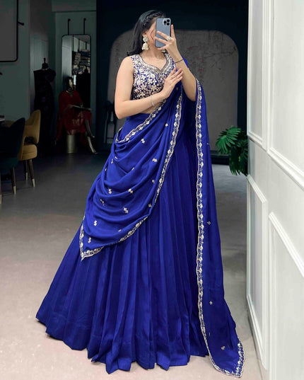 Traditional Kashmiri Stitched Lehenga with Tube Beads & Thread Embroidery Work | Perfect Traditional Wear - Rosepetals Luxe