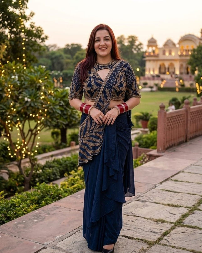 Trending Dhoti Style Saree | Star Georgette Silk with Heavy Embroidery & Sequence Work - Rosepetals Luxe