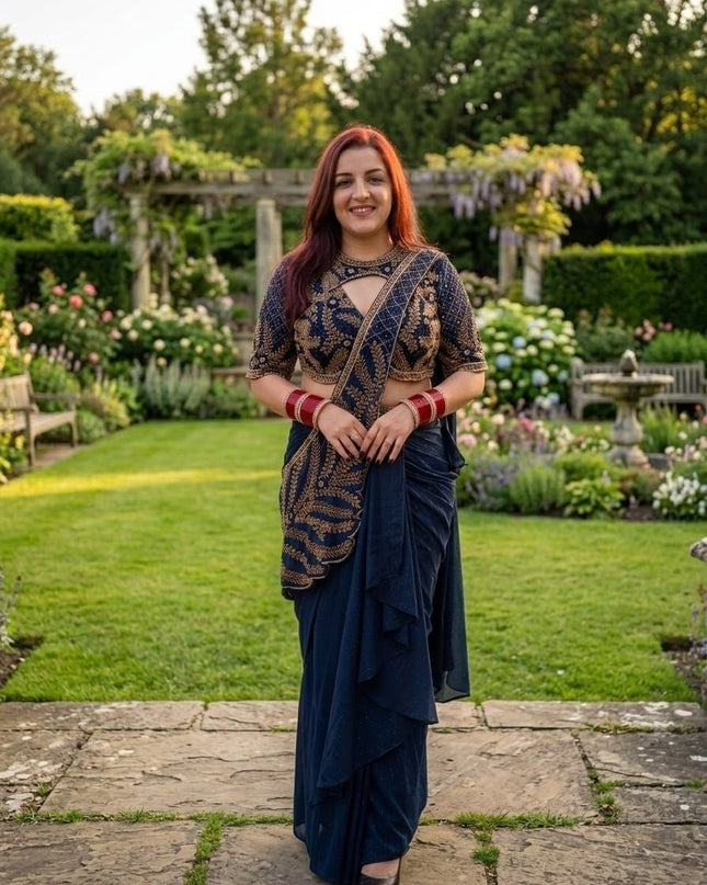 Trending Dhoti Style Saree | Star Georgette Silk with Heavy Embroidery & Sequence Work - Rosepetals Luxe
