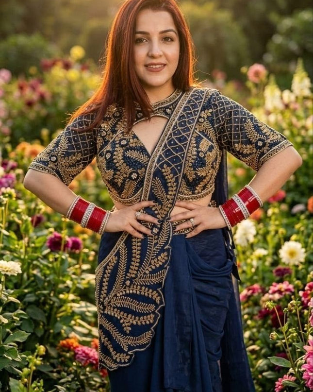 Trending Dhoti Style Saree | Star Georgette Silk with Heavy Embroidery & Sequence Work - Rosepetals Luxe