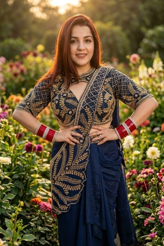 Trending Dhoti Style Saree | Star Georgette Silk with Heavy Embroidery & Sequence Work - Rosepetals Luxe