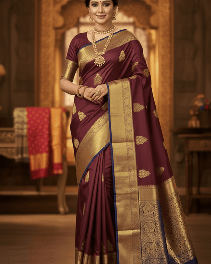 Trending Kanchipuram Pure Silk Saree with Fancy Butta Work | Silk Mark Certified - Rosepetals Luxe