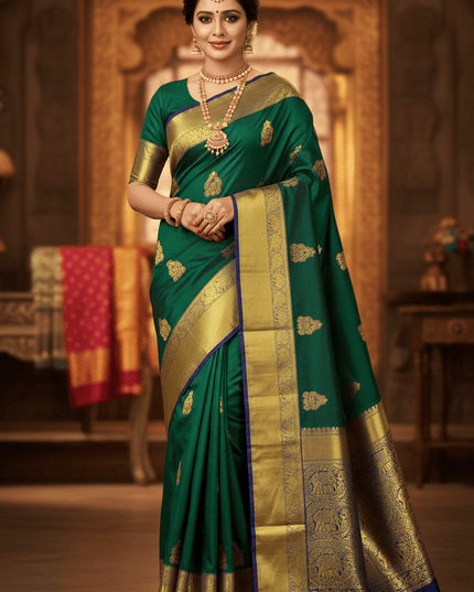 Trending Kanchipuram Pure Silk Saree with Fancy Butta Work | Silk Mark Certified - Rosepetals Luxe