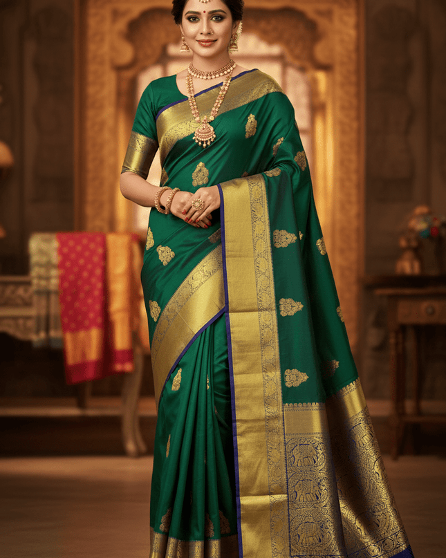 Trending Kanchipuram Pure Silk Saree with Fancy Butta Work | Silk Mark Certified - Rosepetals Luxe
