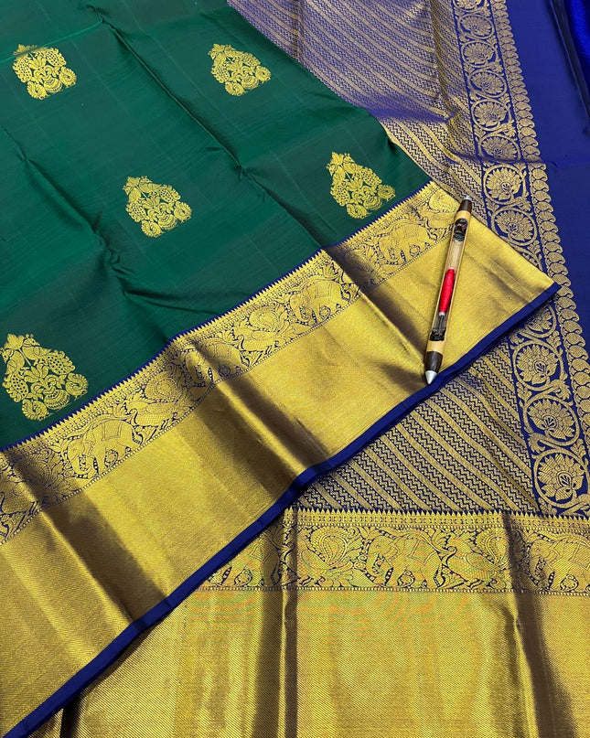 Trending Kanchipuram Pure Silk Saree with Fancy Butta Work | Silk Mark Certified - Rosepetals Luxe