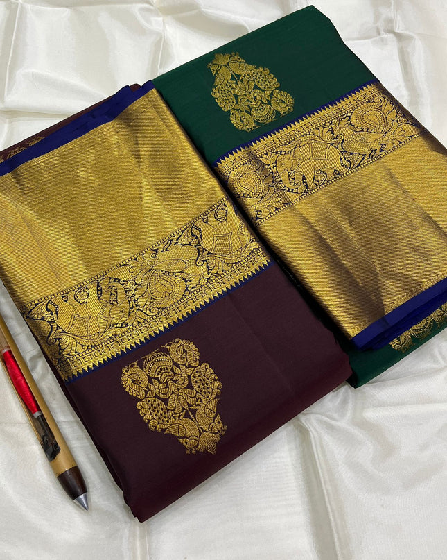 Trending Kanchipuram Pure Silk Saree with Fancy Butta Work | Silk Mark Certified - Rosepetals Luxe