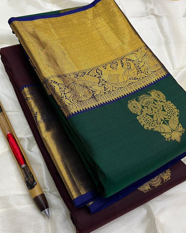Trending Kanchipuram Pure Silk Saree with Fancy Butta Work | Silk Mark Certified - Rosepetals Luxe
