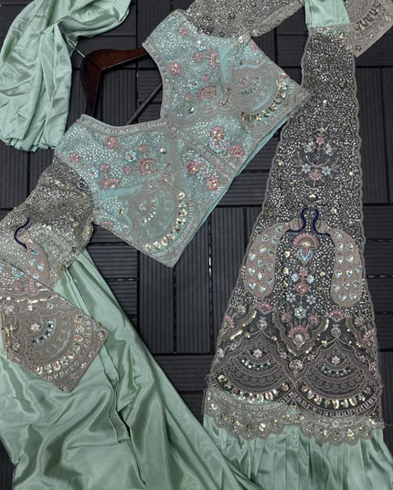Trending Ready - to - Wear Crepe Saree with Sequins Embroidery & Designer Blouse - Rosepetals Luxe