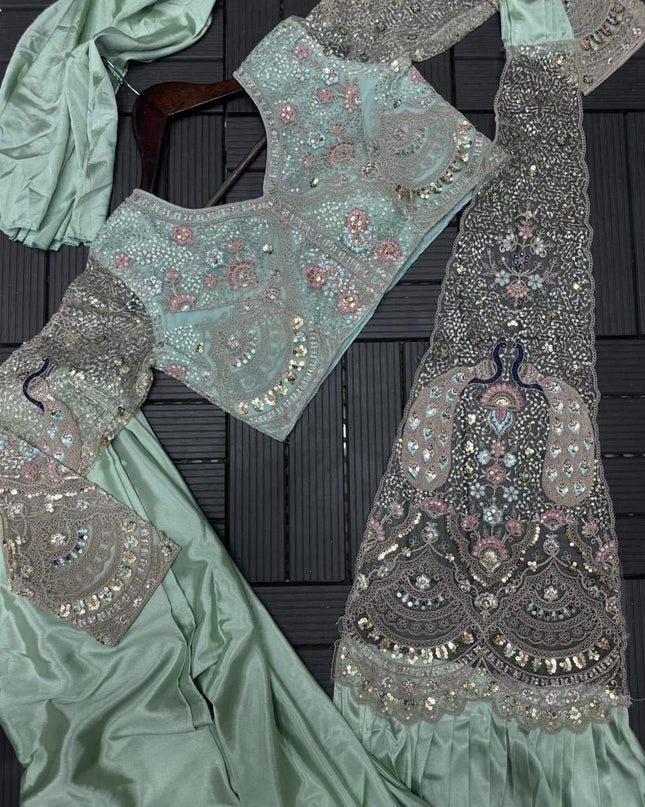 Trending Ready - to - Wear Crepe Saree with Sequins Embroidery & Designer Blouse - Rosepetals Luxe