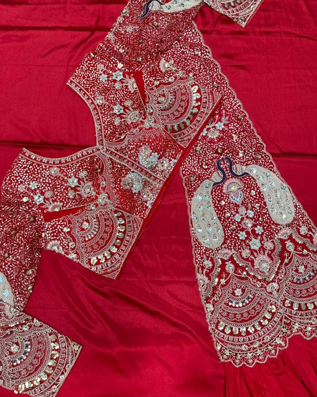 Trending Ready - to - Wear Crepe Saree with Sequins Embroidery & Designer Blouse - Rosepetals Luxe