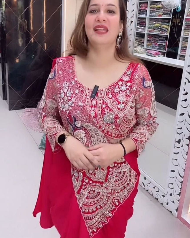 Trending Ready - to - Wear Crepe Saree with Sequins Embroidery & Designer Blouse - Rosepetals Luxe