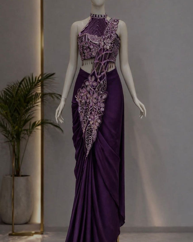 Trending Ready - to - Wear Star Georgette Saree with Sequins Embroidery Blouse - Rosepetals Luxe