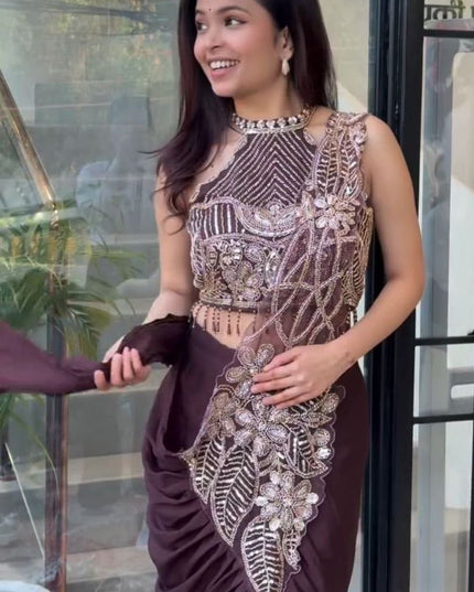 Trending Ready - to - Wear Star Georgette Saree with Sequins Embroidery Blouse - Rosepetals Luxe