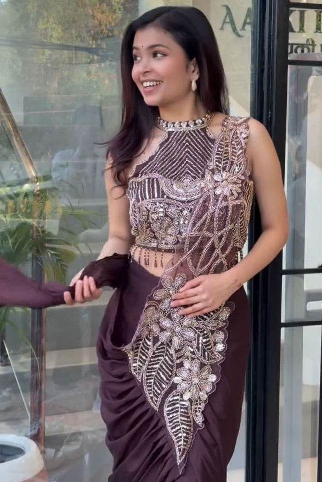 Trending Ready - to - Wear Star Georgette Saree with Sequins Embroidery Blouse - Rosepetals Luxe