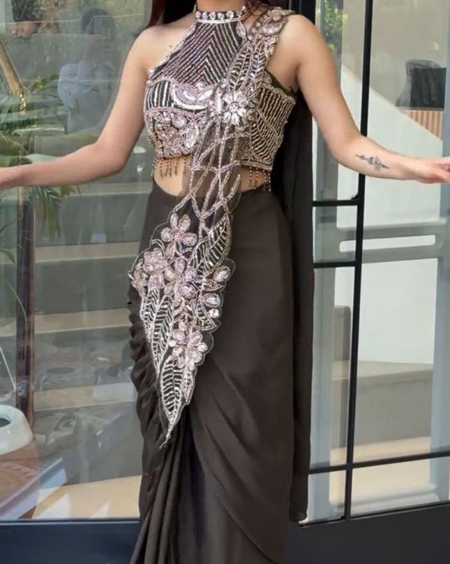 Trending Ready - to - Wear Star Georgette Saree with Sequins Embroidery Blouse - Rosepetals Luxe