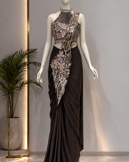 Trending Ready - to - Wear Star Georgette Saree with Sequins Embroidery Blouse - Rosepetals Luxe