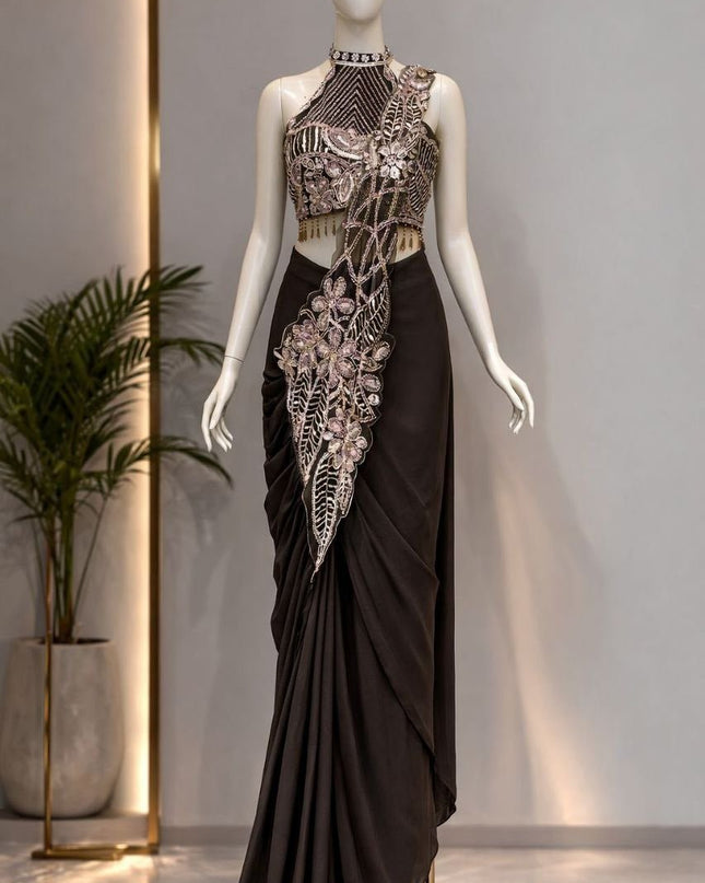 Trending Ready - to - Wear Star Georgette Saree with Sequins Embroidery Blouse - Rosepetals Luxe