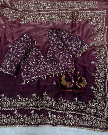 Trending Shaded Chiffon Saree with Sequins Embroidery & Designer Blouse - Rosepetals Luxe