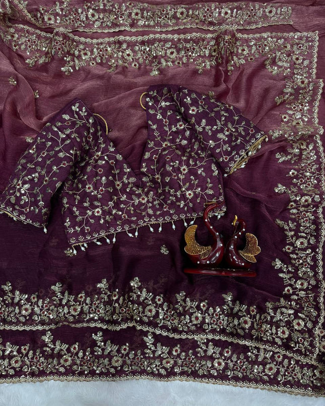 Trending Shaded Chiffon Saree with Sequins Embroidery & Designer Blouse - Rosepetals Luxe