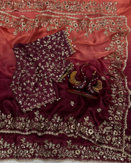 Trending Shaded Chiffon Saree with Sequins Embroidery & Designer Blouse - Rosepetals Luxe