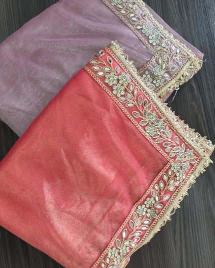 Twill Tissue Net Saree | Heavy Lace Border & Mirror Work Blouse | Festive Party Wear - Rosepetals Luxe