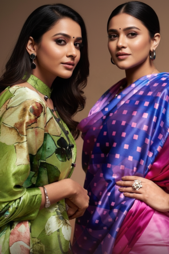 Bollywood Satin Crepe Silk Set | 6 Colors Available | Perfect Partywear Saree - Rosepetals Luxe