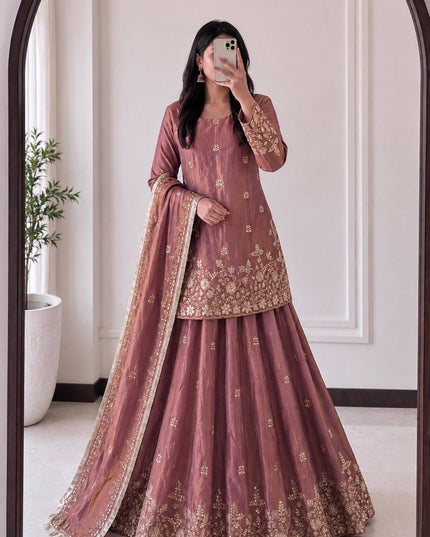 Two - Tone Fandy Silk Embroidered Lehenga Choli Set | Festive & Party Wear - Rosepetals Luxe