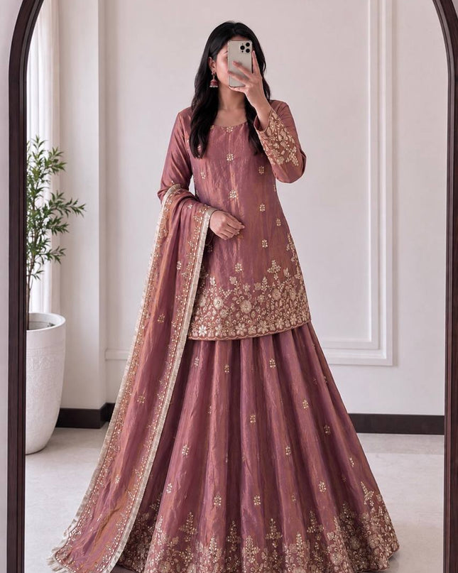 Two - Tone Fandy Silk Embroidered Lehenga Choli Set | Festive & Party Wear - Rosepetals Luxe