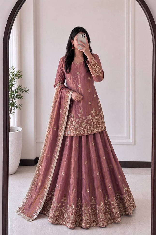Two - Tone Fandy Silk Embroidered Lehenga Choli Set | Festive & Party Wear - Rosepetals Luxe