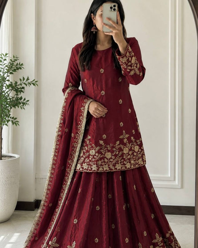 Two - Tone Fandy Silk Embroidered Lehenga Choli Set | Festive & Party Wear - Rosepetals Luxe