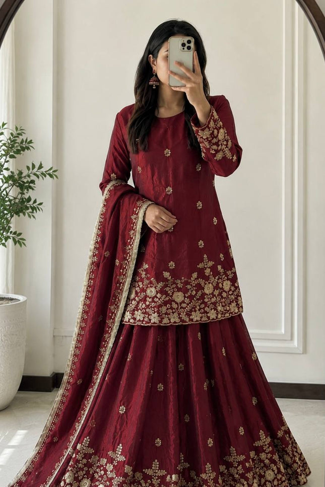 Two - Tone Fandy Silk Embroidered Lehenga Choli Set | Festive & Party Wear - Rosepetals Luxe