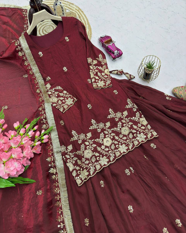 Two - Tone Fandy Silk Embroidered Lehenga Choli Set | Festive & Party Wear - Rosepetals Luxe