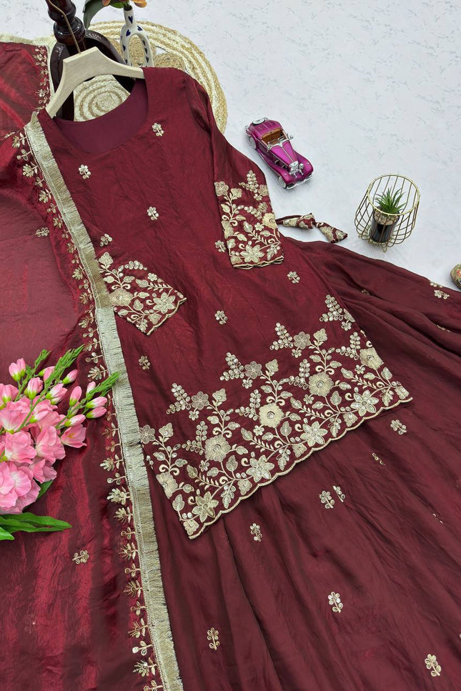Two - Tone Fandy Silk Embroidered Lehenga Choli Set | Festive & Party Wear - Rosepetals Luxe