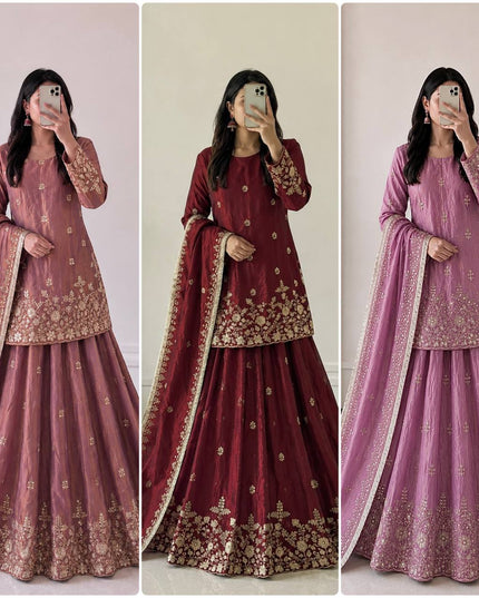 Two - Tone Fandy Silk Embroidered Lehenga Choli Set | Festive & Party Wear - Rosepetals Luxe