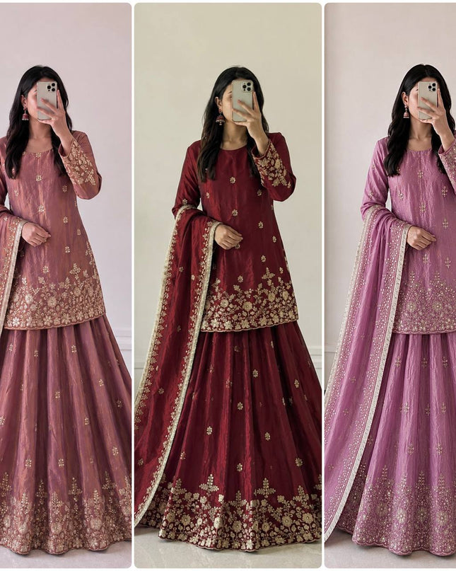 Two - Tone Fandy Silk Embroidered Lehenga Choli Set | Festive & Party Wear - Rosepetals Luxe