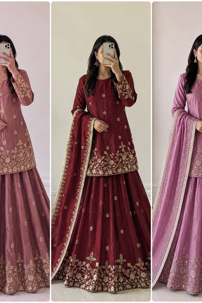 Two - Tone Fandy Silk Embroidered Lehenga Choli Set | Festive & Party Wear - Rosepetals Luxe