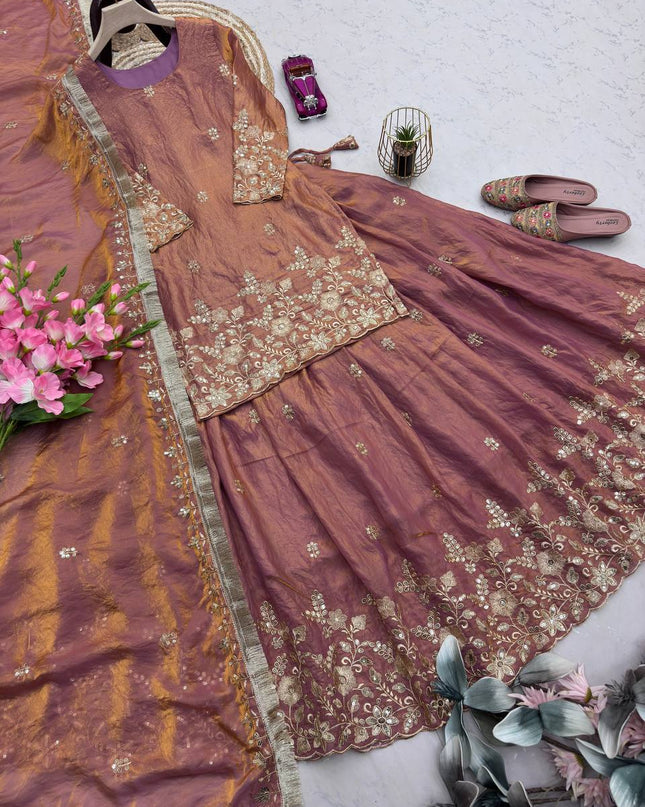 Two - Tone Fandy Silk Embroidered Lehenga Choli Set | Festive & Party Wear - Rosepetals Luxe