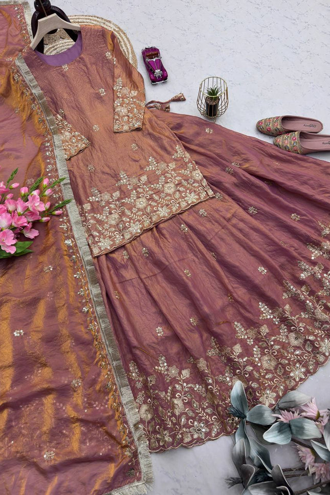 Two - Tone Fandy Silk Embroidered Lehenga Choli Set | Festive & Party Wear - Rosepetals Luxe