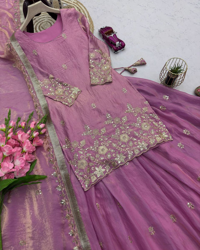 Two - Tone Fandy Silk Embroidered Lehenga Choli Set | Festive & Party Wear - Rosepetals Luxe